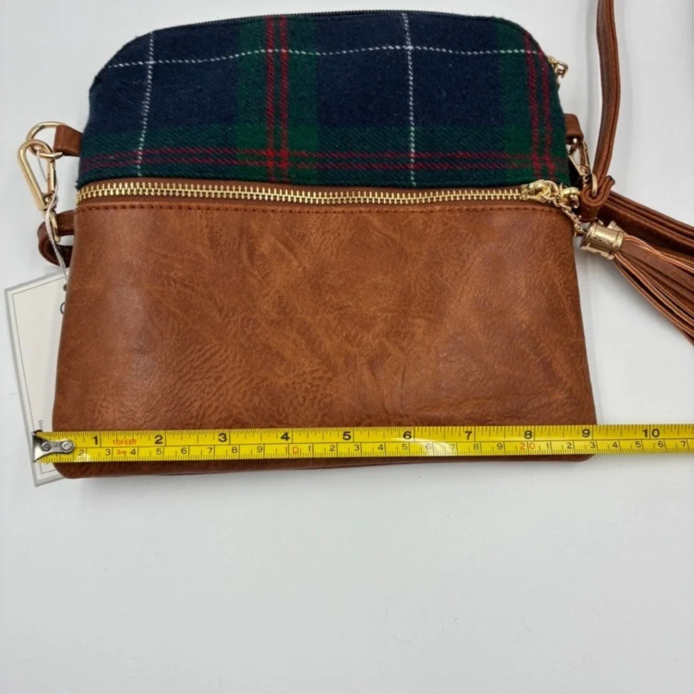 Jenco Handbag PETA Approved Vegan Crossbody Bag Blue Green Tassel Gold Tone‎ 9x8